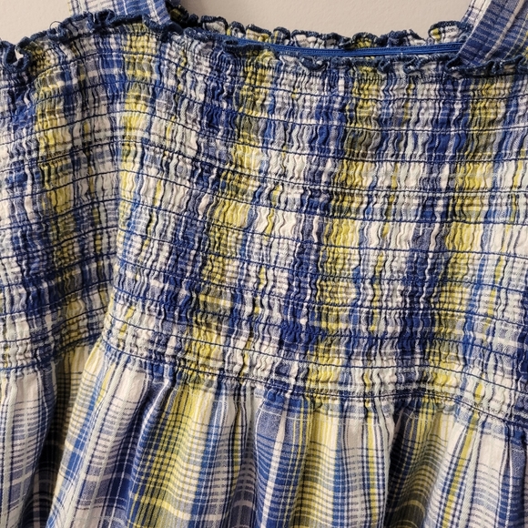 Blue and Yellow Plaid Vintage Tube Tank Top Sz Lg Front pockets - Picture 5 of 8